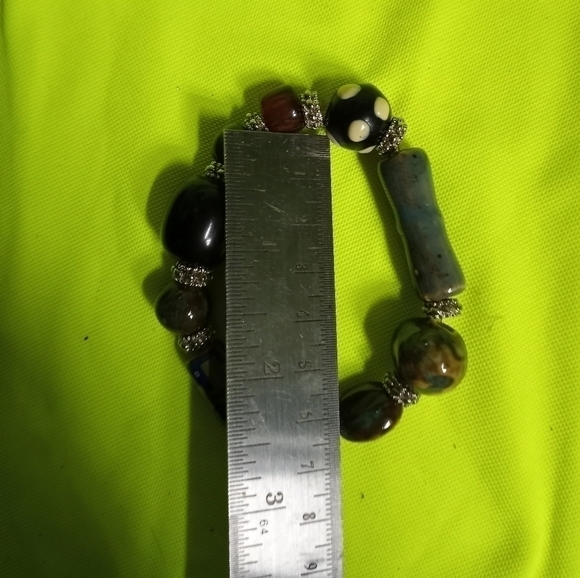 Multi color stretch beaded Bracelet clay beads silvertone accents - Picture 2 of 4